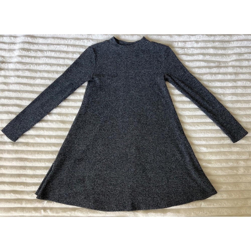 Old Navy Womens XS Charcoal Grey Ribbed Knit Mock Neck Long Sleeve Swing Dress
